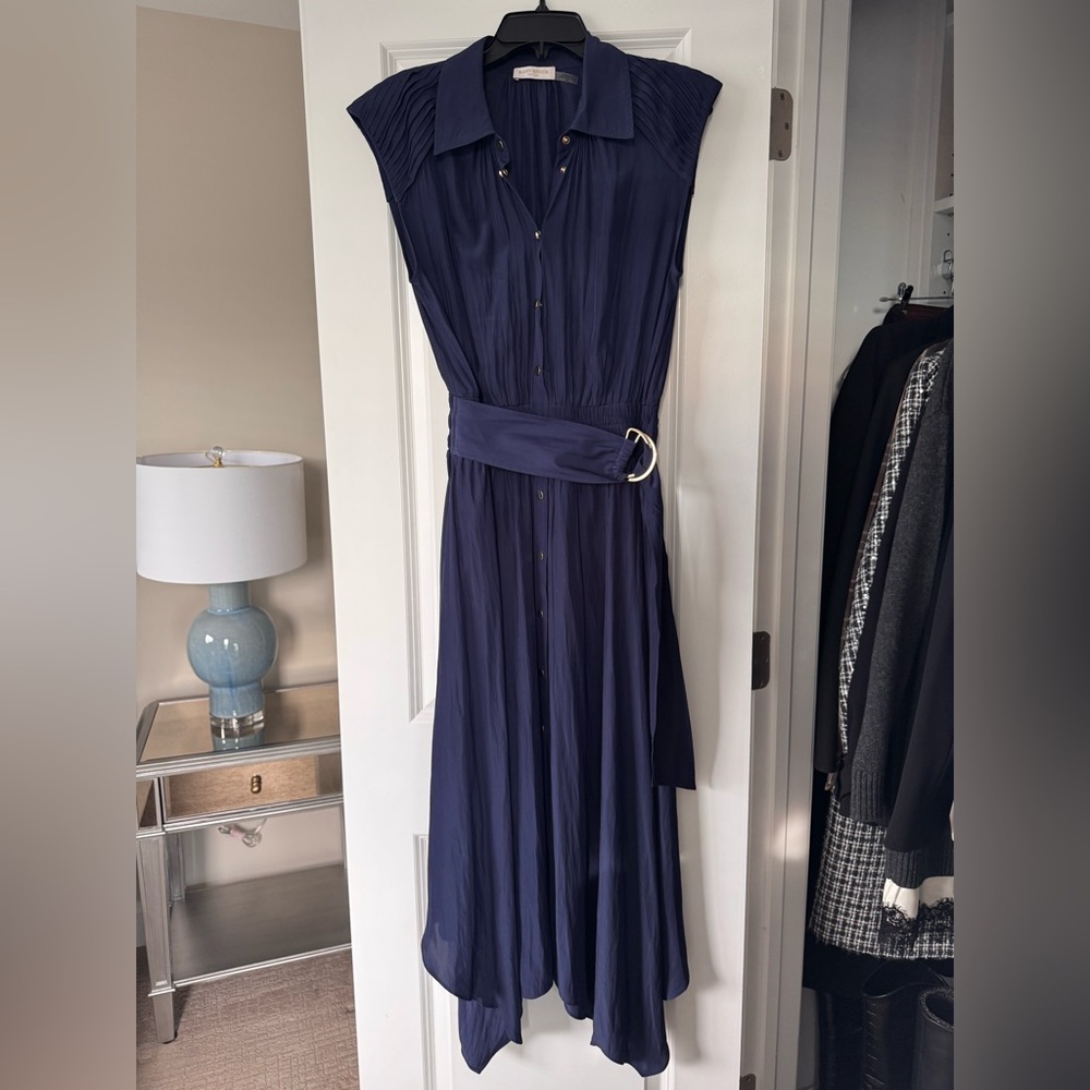 Ramy Brook Navy Ivy Sleeveless Asymmetric Hem Shirtdress Size Medium